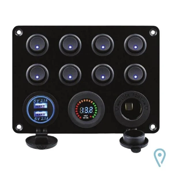 Switch Panel 8 Anahtarlı Voltmetre ve USB Şarjlı